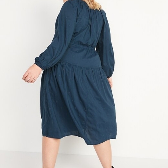 Old Navy Blue Long Sleeve Tiered Skirt Tie Neck Dress Size 4X - Picture 2 of 7